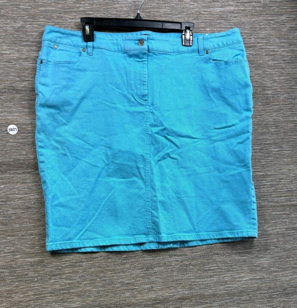 Talbots Straight Pencil Denim Skirt Womens Size 20W Turquoise High-Rise Casual